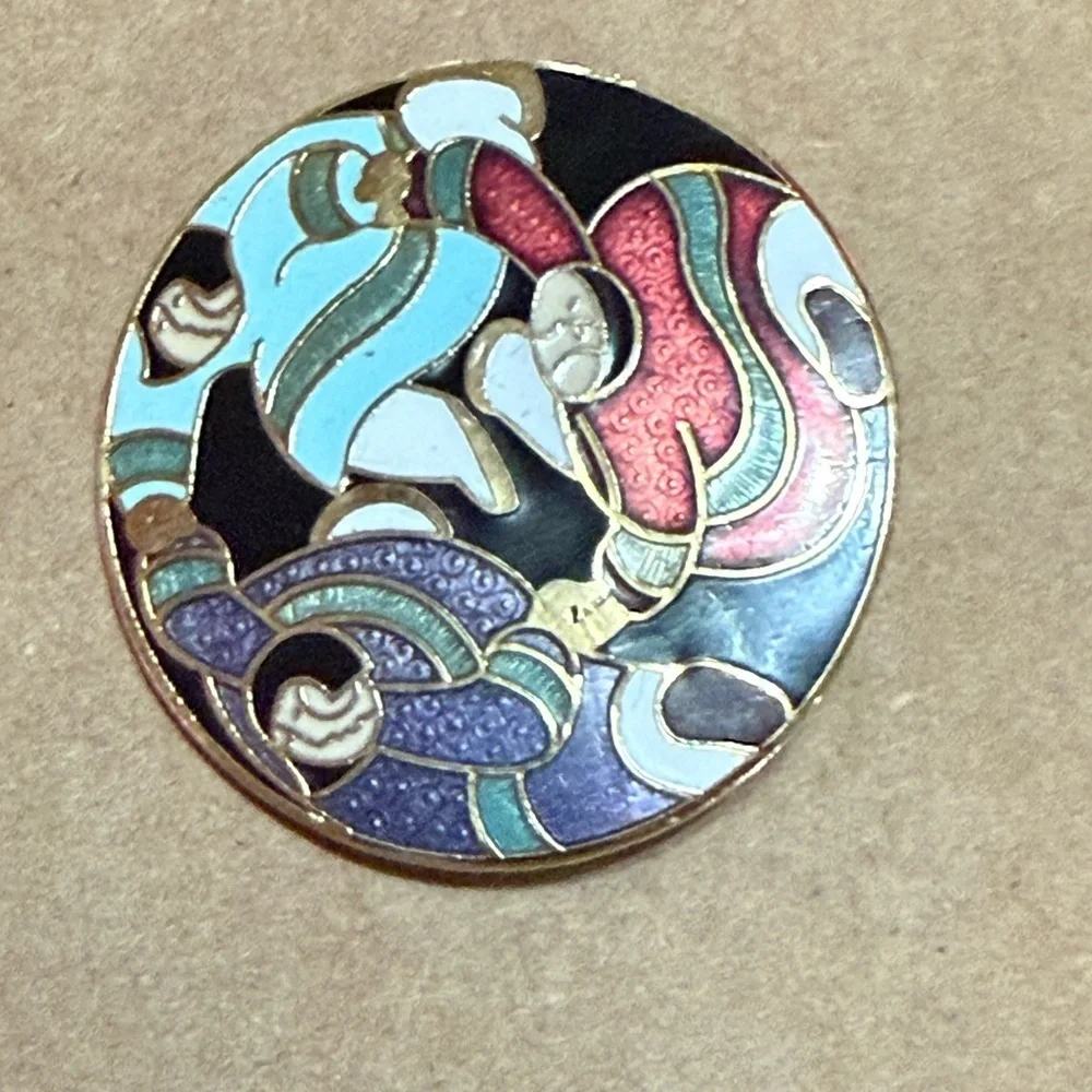 Artistic Enamel Brooch with Gold Accents